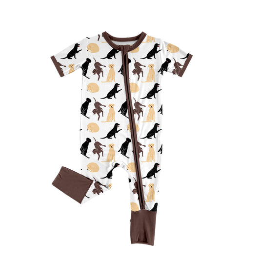 Baby Boys Brown Short Sleeves Dogs Print Western Zipper Romper Preorder