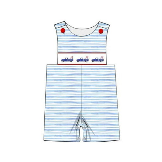 Baby Boys Sleeveless Light Blue Stripe Stars Print 4th Of July Romper Preorder