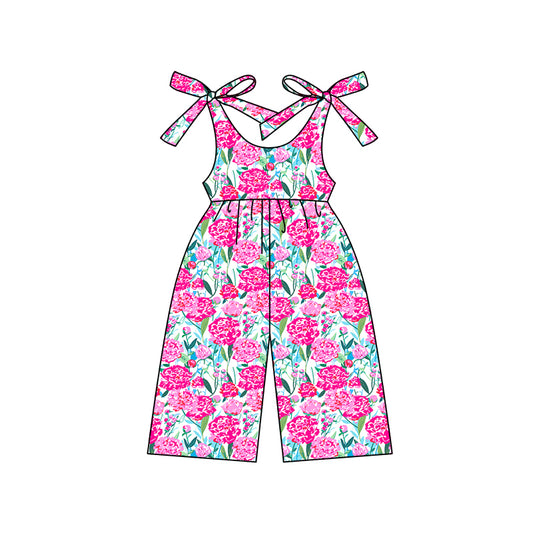 Baby Girls Straps Hot Pink Flowers Print Jumpsuit Preorder