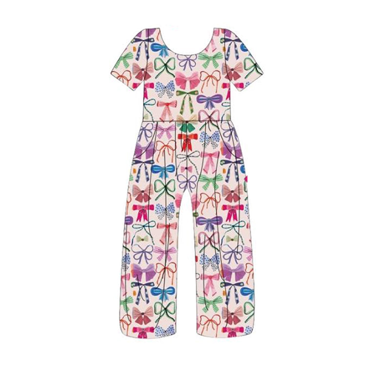 Baby Girls Pink Short Sleeves Colorful Bows Print Valentines Jumpsuit Preorder