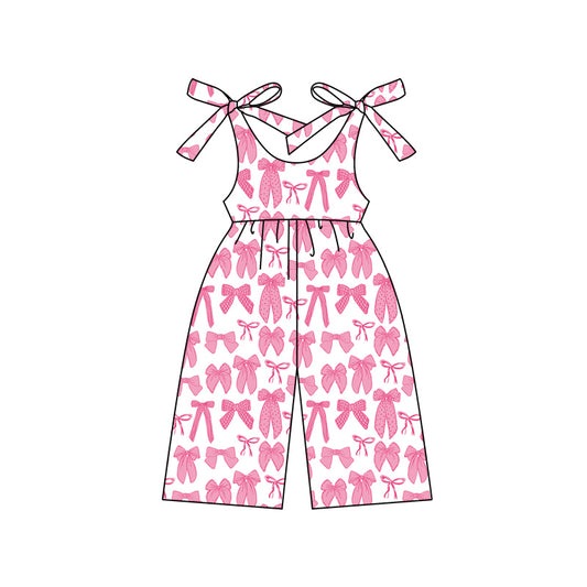 Baby Girls Pink Straps Pink Bows Print Valentines Jumpsuits Preorder