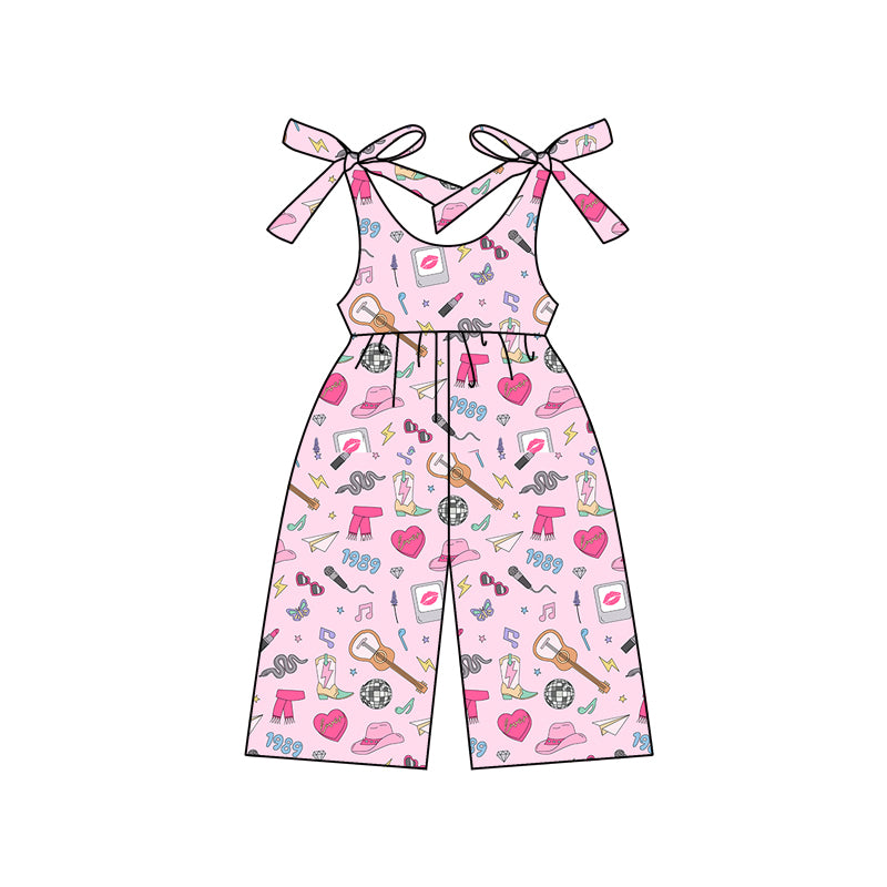 Baby Girls Pink Straps Singer Guitars Print Jumpsuits Preorder