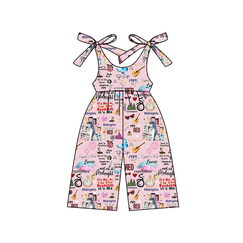 Baby Girls Peach Straps Singer Guitars Print Jumpsuits Preorder