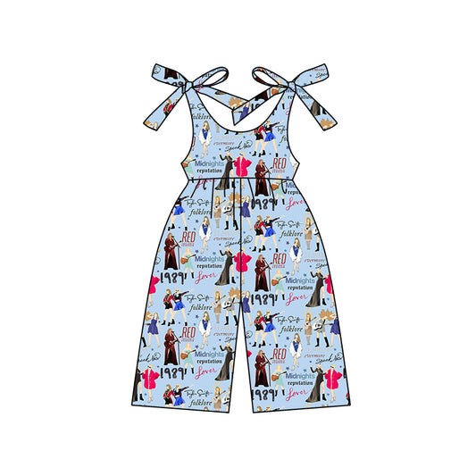 Baby Girls Blue Straps Singer Guitars Print Jumpsuits Preorder