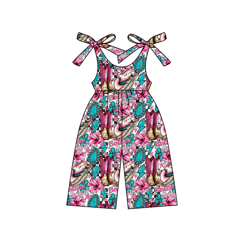 Baby Girls Hot Pink Strap Boots Floral Turquoise Print Western Jumpsuits Preorder