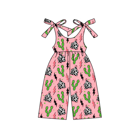 Baby Girls Pink Strap Cactus Cow Camo Print Western Jumpsuits Preorder