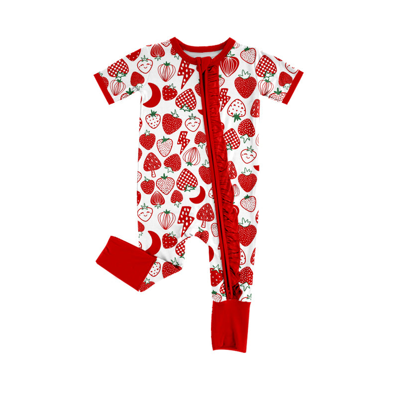 Baby Girls Red Strawberry Print Zipper Romper Preorder