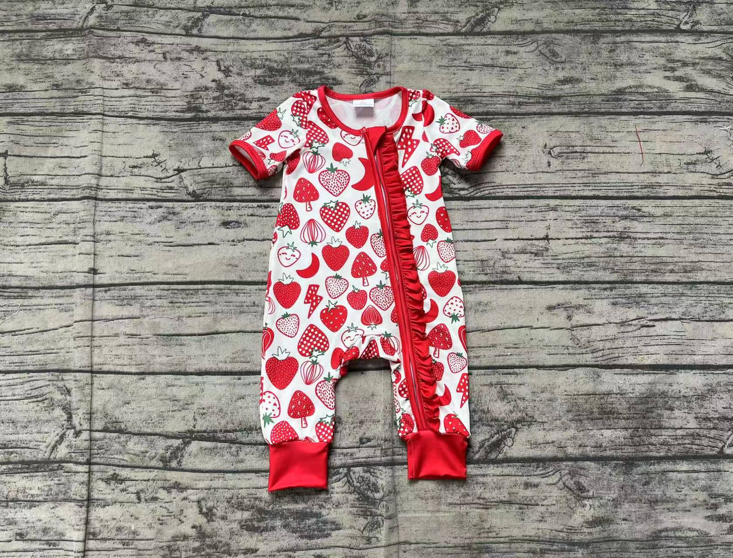 Baby Girls Red Strawberry Print Zipper Romper Preorder