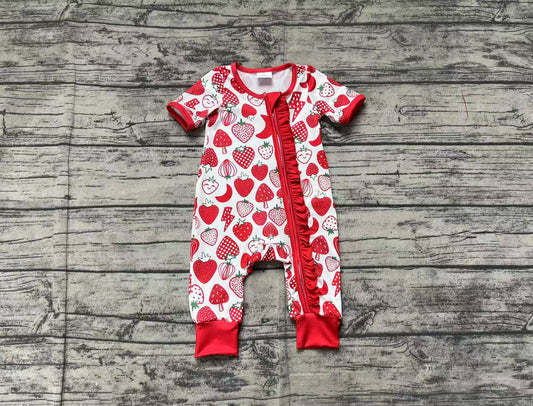 Baby Girls Red Strawberry Print Zipper Romper Preorder