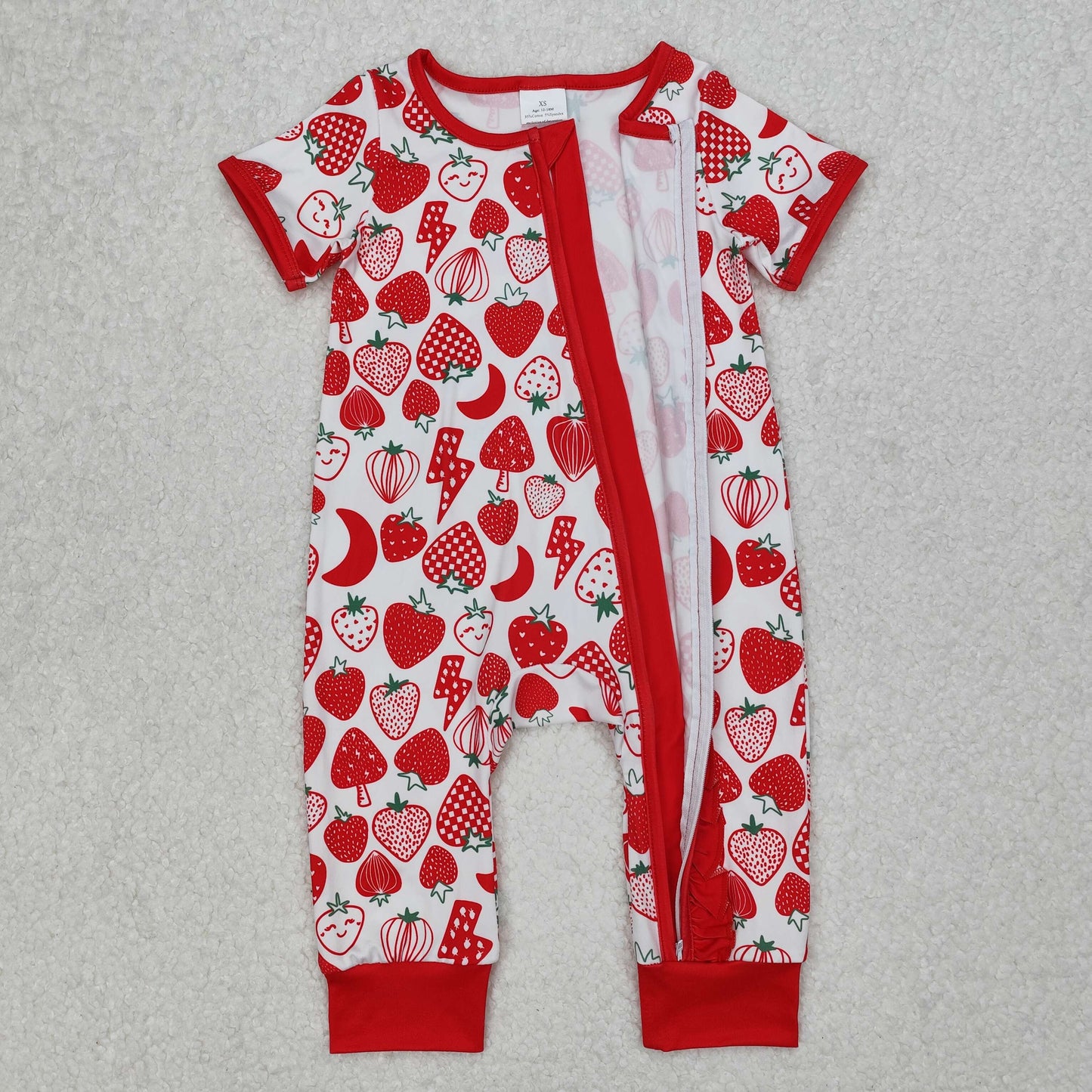 Baby Girls Red Strawberry Print Zipper Romper
