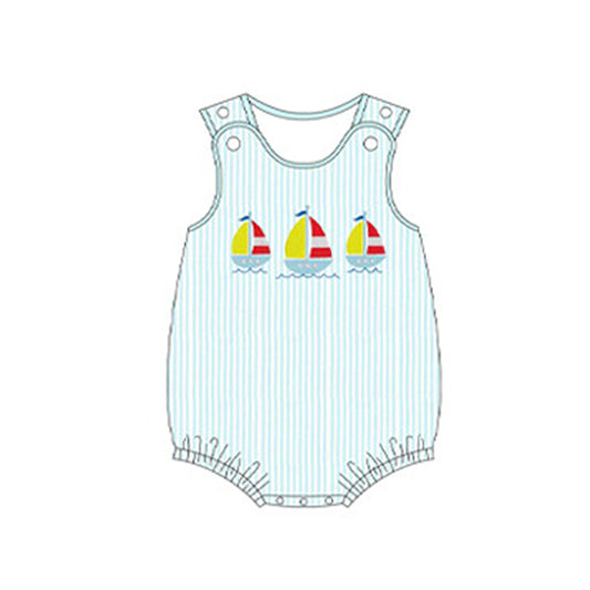 Baby Boys Aqua Stripe Sleeveless Boats Print Summer Romper Preorder