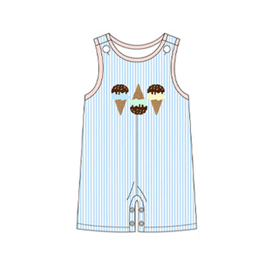 Baby Boys Light Blue Stripe Sleeveless Ice Cream Print Summer Romper Preorder