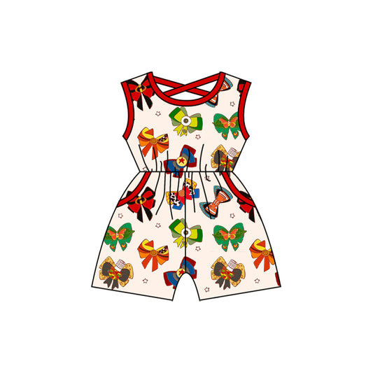 Baby Girls Red Sleeveless Cartoon Bows Print Valentines Jumpsuits Preorder