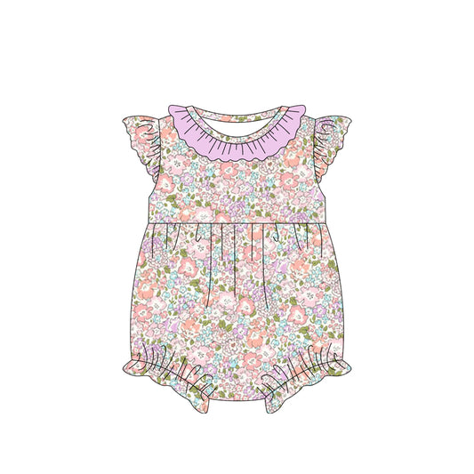 Baby Girls Lavender Flutter Sleeves Floral Ruffle Romper Preorder