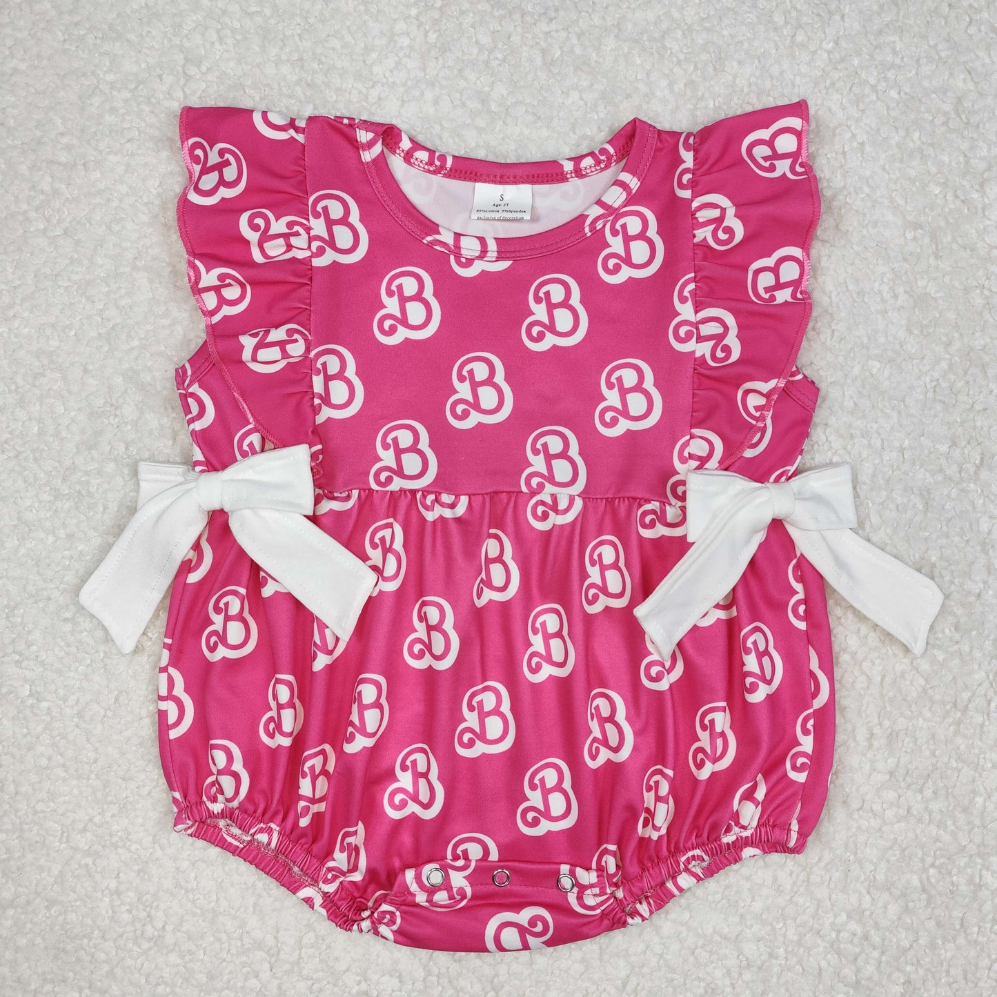 Sibling Baby Girls Hot Pink B Print Sister Dress and Romper