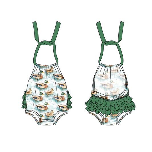 Baby Girls Green Strap Ducks Backless Bunny Rompers Preorder