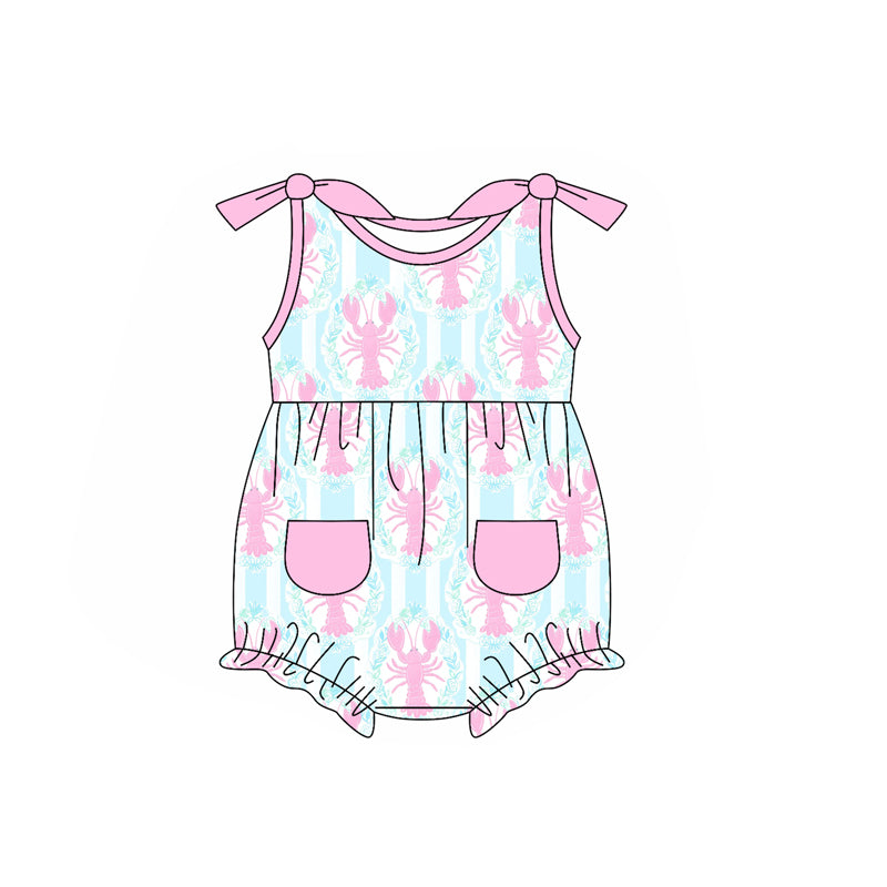 Baby Girls Pink Bows Strap Crayfishes Rompers Preorder