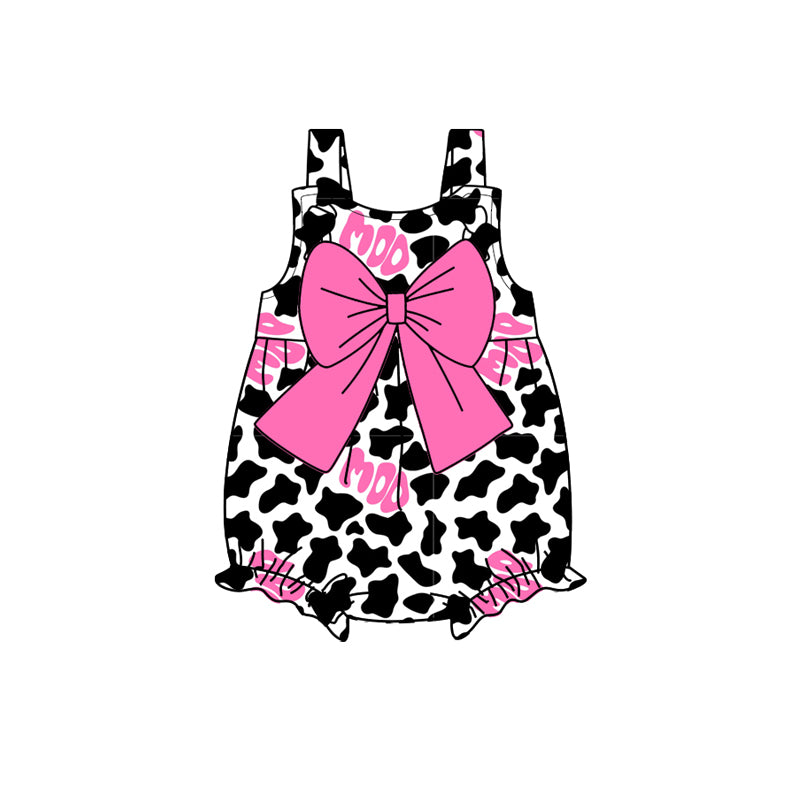 Baby Girls Strap Cow Print Pink Bow Rompers Preorder
