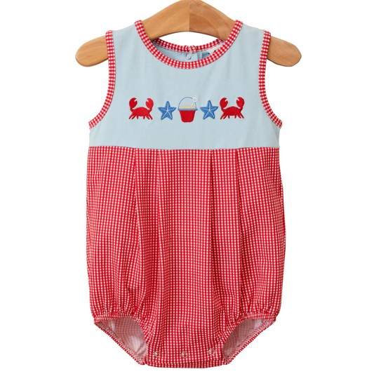 Baby Boys Sleeveless Red Pliad Crabs Starfishes Rompers Preorder