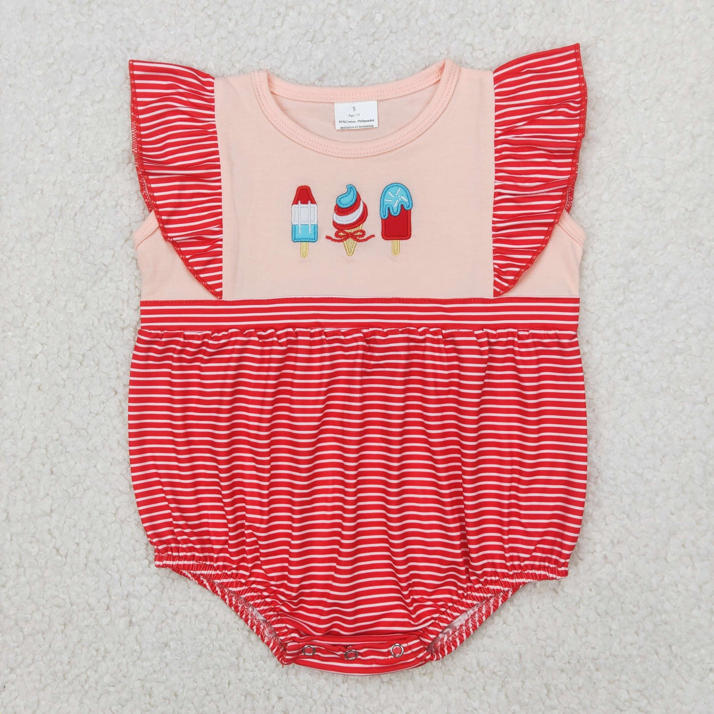Summer Baby Girls Sibling Embroidery Ice Cream Bubble Romper