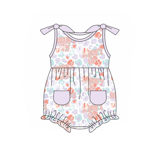 Baby Girls Lavender Bows Strap Colorful Leopard Pockets DADDY GIRL Rompers Preorder