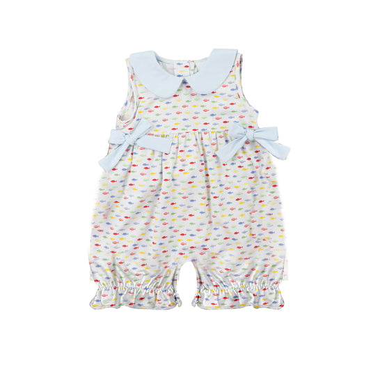Baby Girls Light Blue Sleeveless Bows Colorful Fishes Rompers Preorder