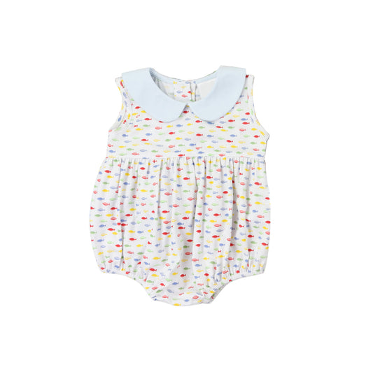 Baby Boys Light Blue Sleeveless Colorful Fishes Rompers Preorder