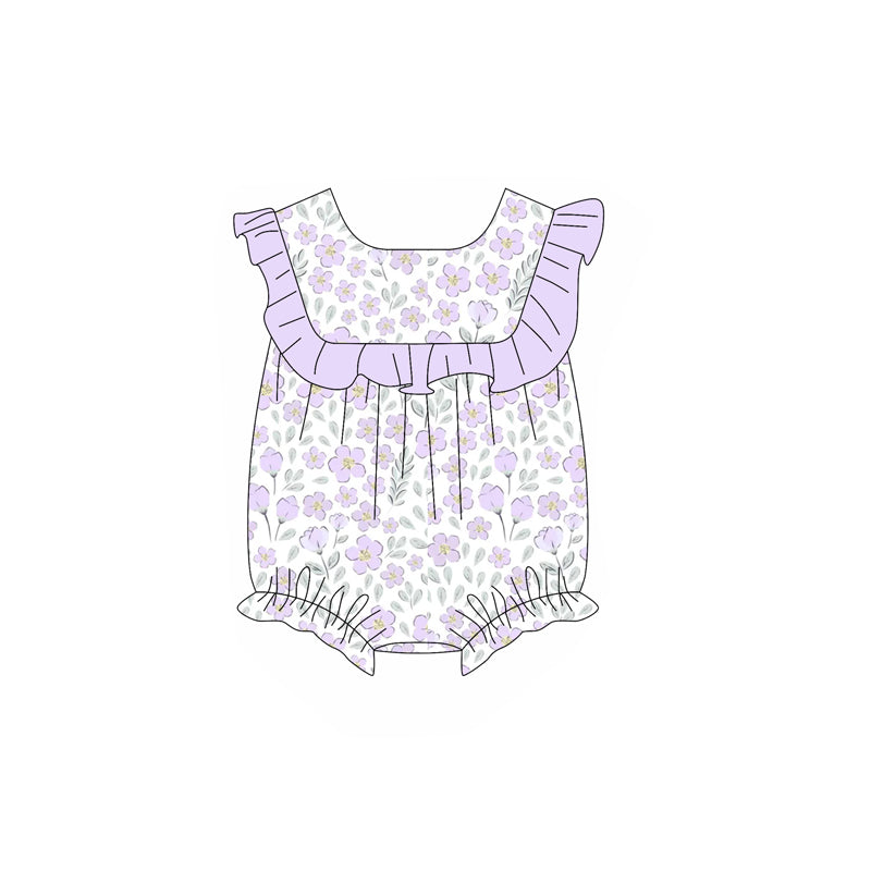Baby Girls Lavender Ruffle Sleeveless Floral Print Rompers Preorder