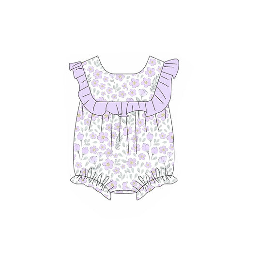 Baby Girls Lavender Ruffle Sleeveless Floral Print Rompers Preorder