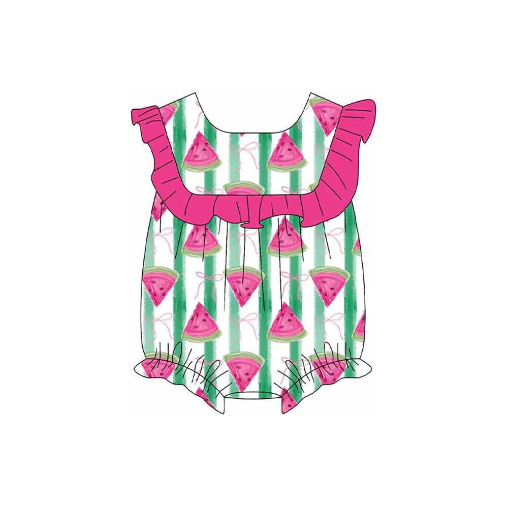 SR2668 Baby Girls Hot Pink Ruffle Sleeveless Bows Watermelon Rompers Preorder