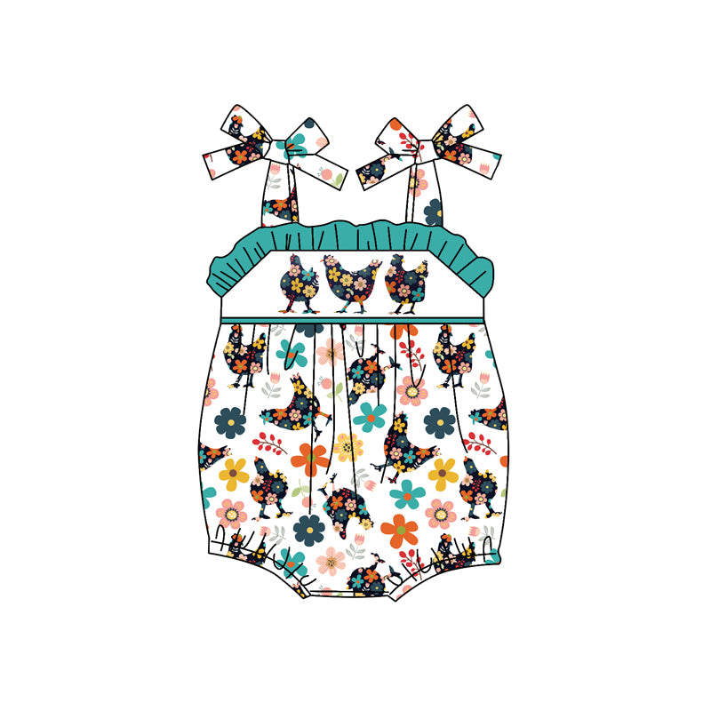 Baby Girls Straps Floral Chicks Farm Rompers Preorder