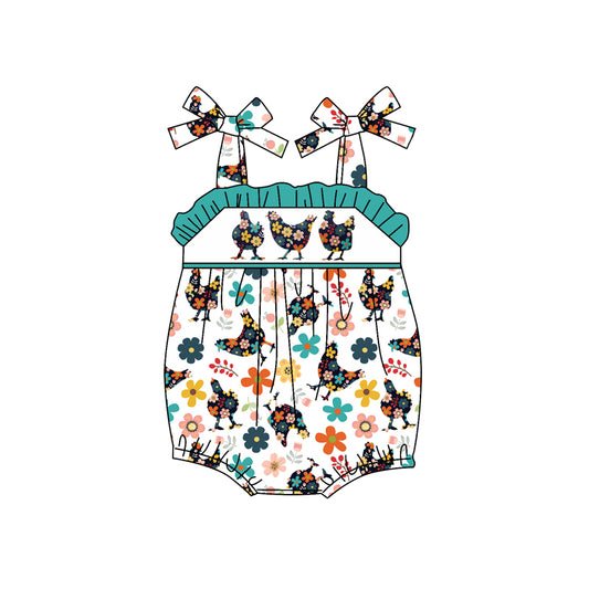 Baby Girls Straps Floral Chicks Farm Rompers Preorder