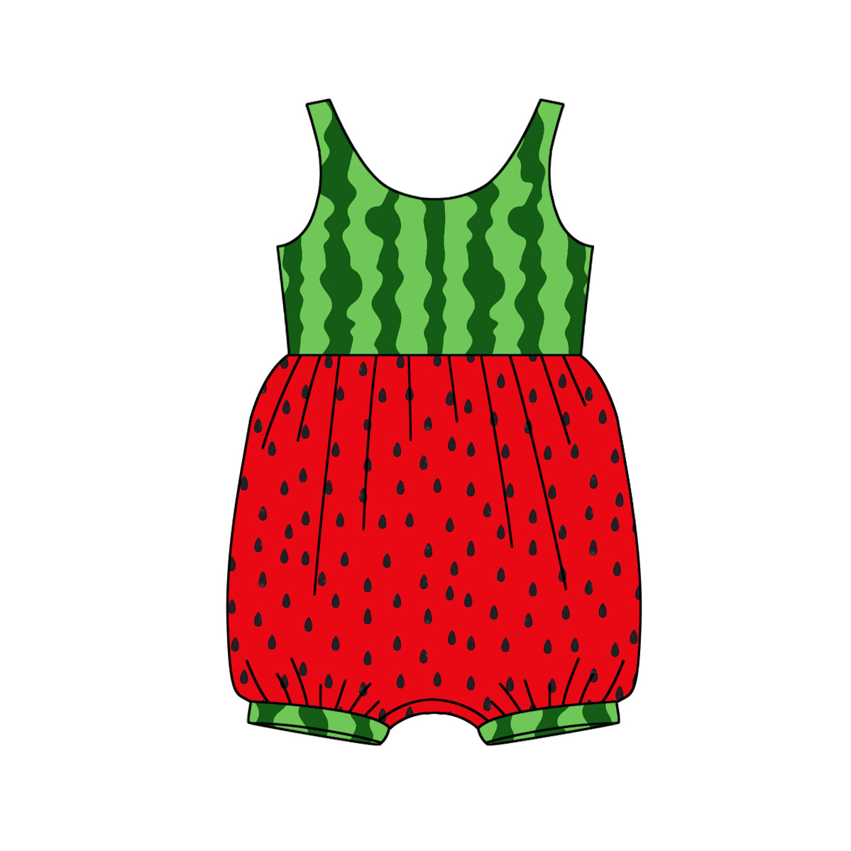 Baby Girls Sleeveless Green Red Watermelon Print Rompers Preorder