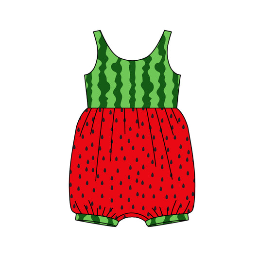 Baby Girls Sleeveless Green Red Watermelon Print Rompers Preorder