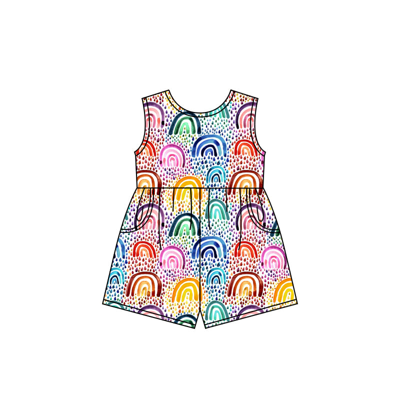 Baby Girls Sleeveless Colorful Rainbows Polka Dots Pockets Jumpsuits Preorder