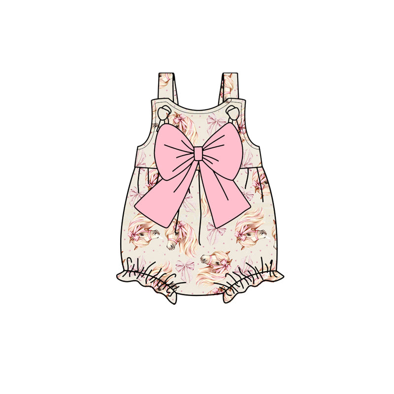 Baby Girls Peach Strap Pink Bows Horses Rompers Preorder