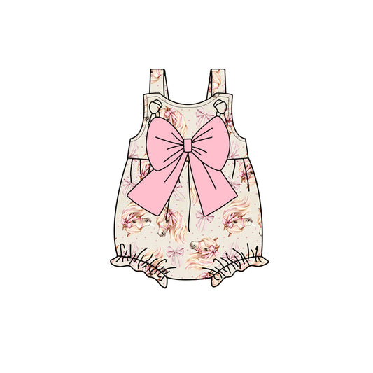 Baby Girls Peach Strap Pink Bows Horses Rompers Preorder