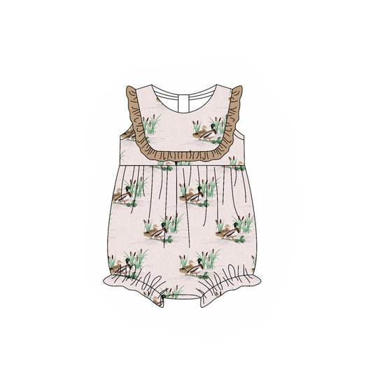 Baby Girls Brown Sleeveless Ducks Rompers Preorder