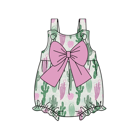 Baby Girls Green Straps Cactus Pink Bow Top Rompers Preorder