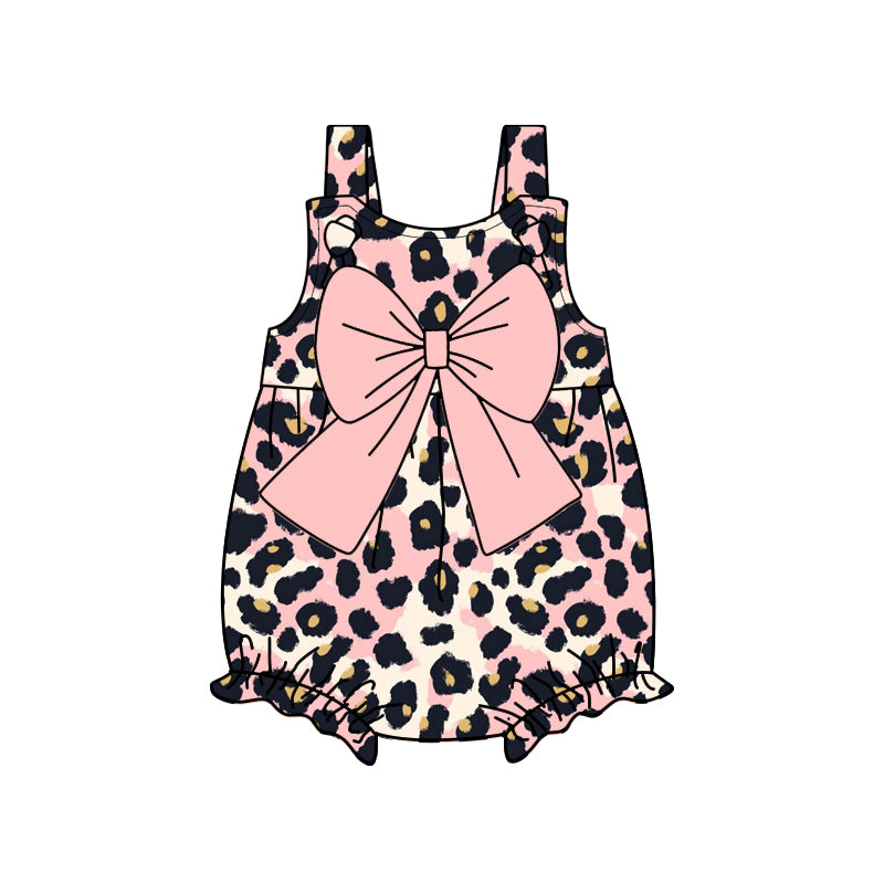 Baby Girls Strap Pink Leopard Bow Top Rompers Preorder