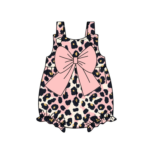 Baby Girls Strap Pink Leopard Bow Top Rompers Preorder