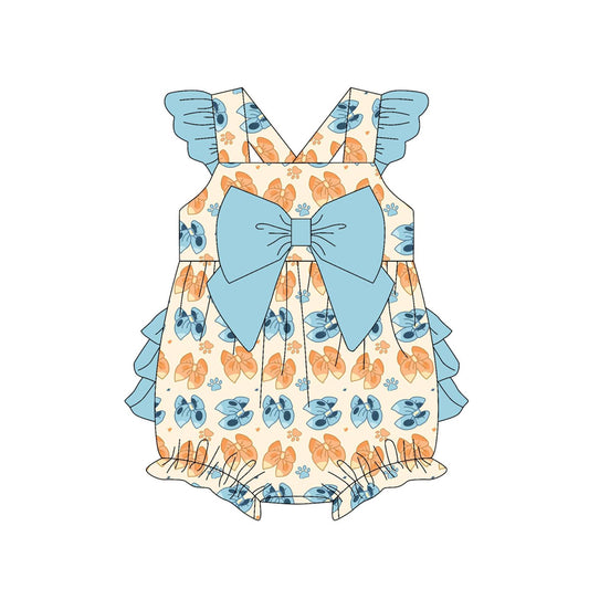 Baby Girls Blue Flutter Sleeves POW Bows Rompers Preorder