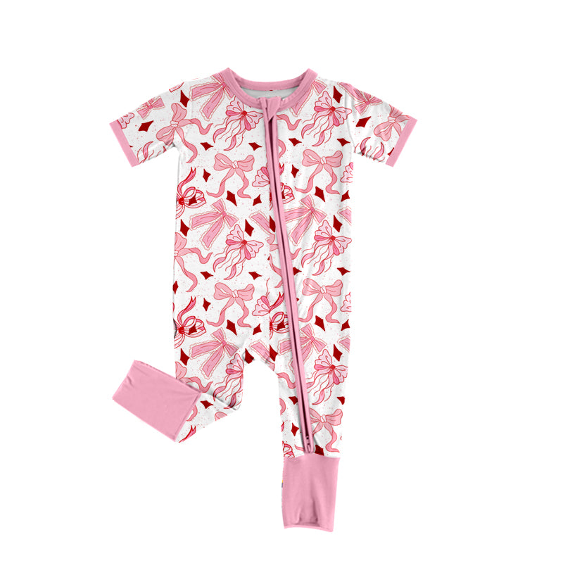 Baby Girls Pink Short Sleeves Bows Zipper Rompers Preorder