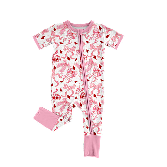 Baby Girls Pink Short Sleeves Bows Zipper Rompers Preorder