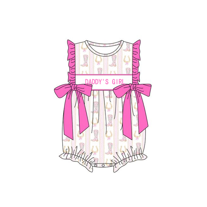 Baby Girls Hot Pink Sleeveless Boots Stripe Bows DADDYS GIRL Rompers Preorder