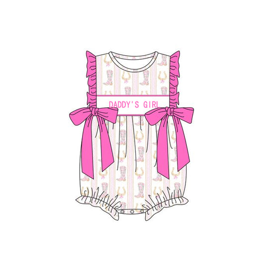 Baby Girls Hot Pink Sleeveless Boots Stripe Bows DADDYS GIRL Rompers Preorder