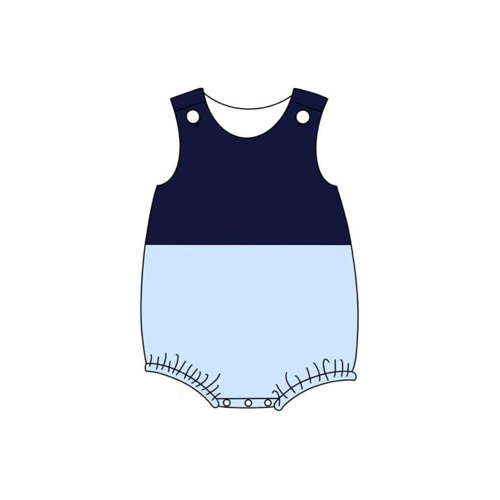 Baby Boys Navy Sleeveless Light Blue Patchwork Rompers Preorder