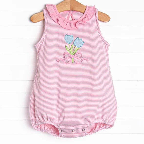 Baby Girls Pink Stripe Sleeveless Flower Top Rompers Preorder