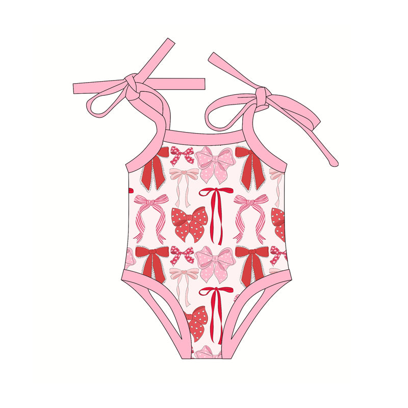 Baby Girls Pink Strap Red Bows Plaid Bummies Rompers Preorder