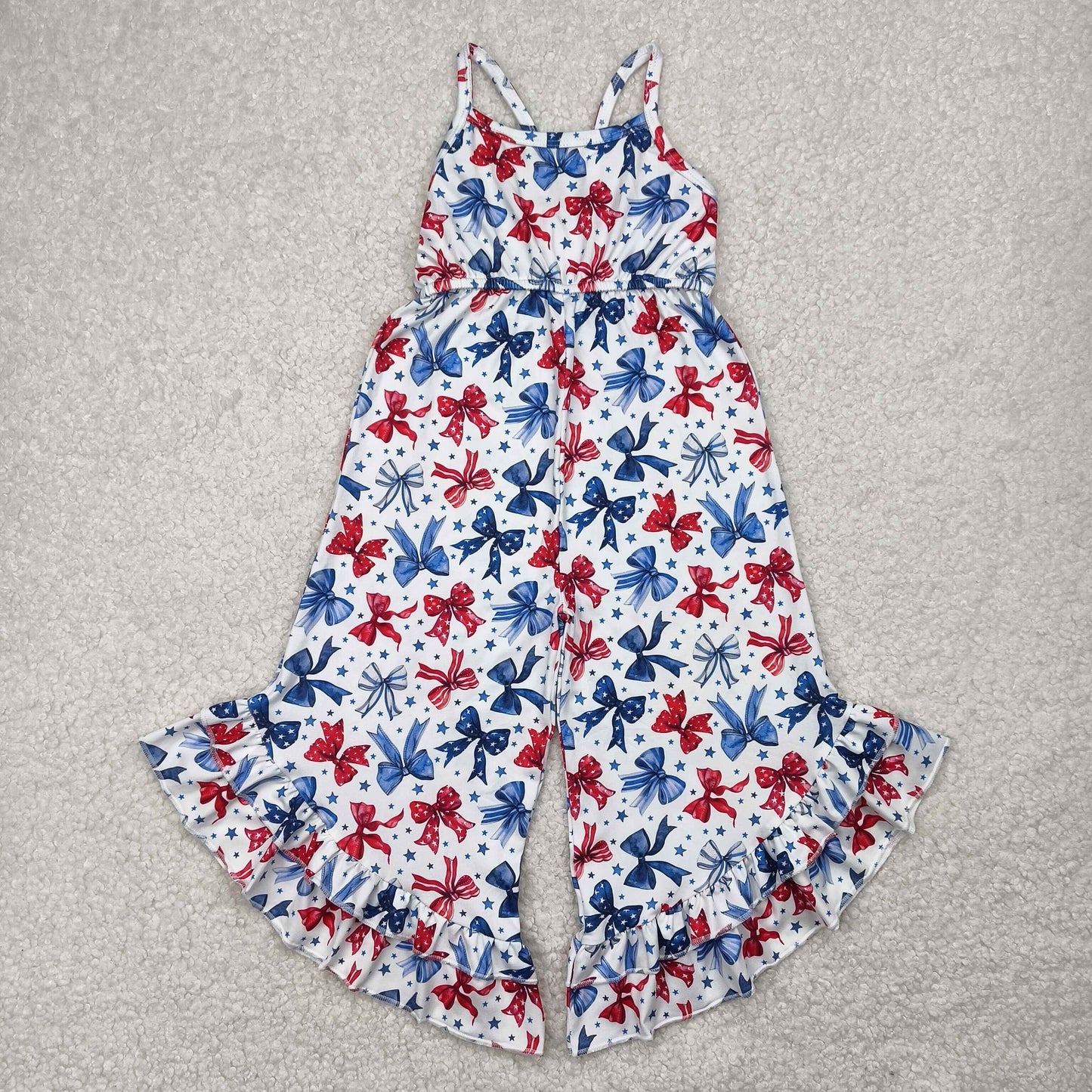 Summer Holiday Sibling Wear 4th of July Flag Bow Clothing